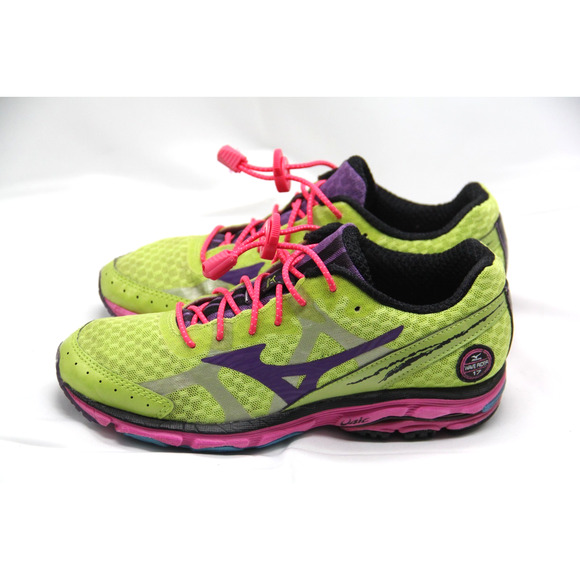 Mizuno Wave Rider 17 Running Shoes Womens Sz 6 Green Purple Pink Mesh - Picture 3 of 7